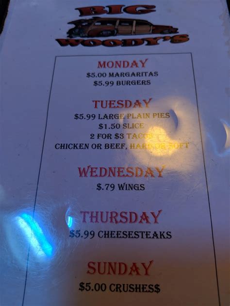 big woody's sports grill menu